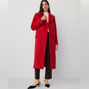 Ann Taylor Red Double-Breasted Long Wool Coat Size Medium